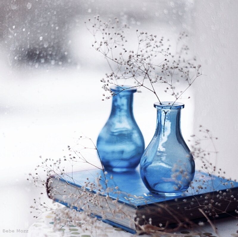 Blue Vases with Baby's Breath