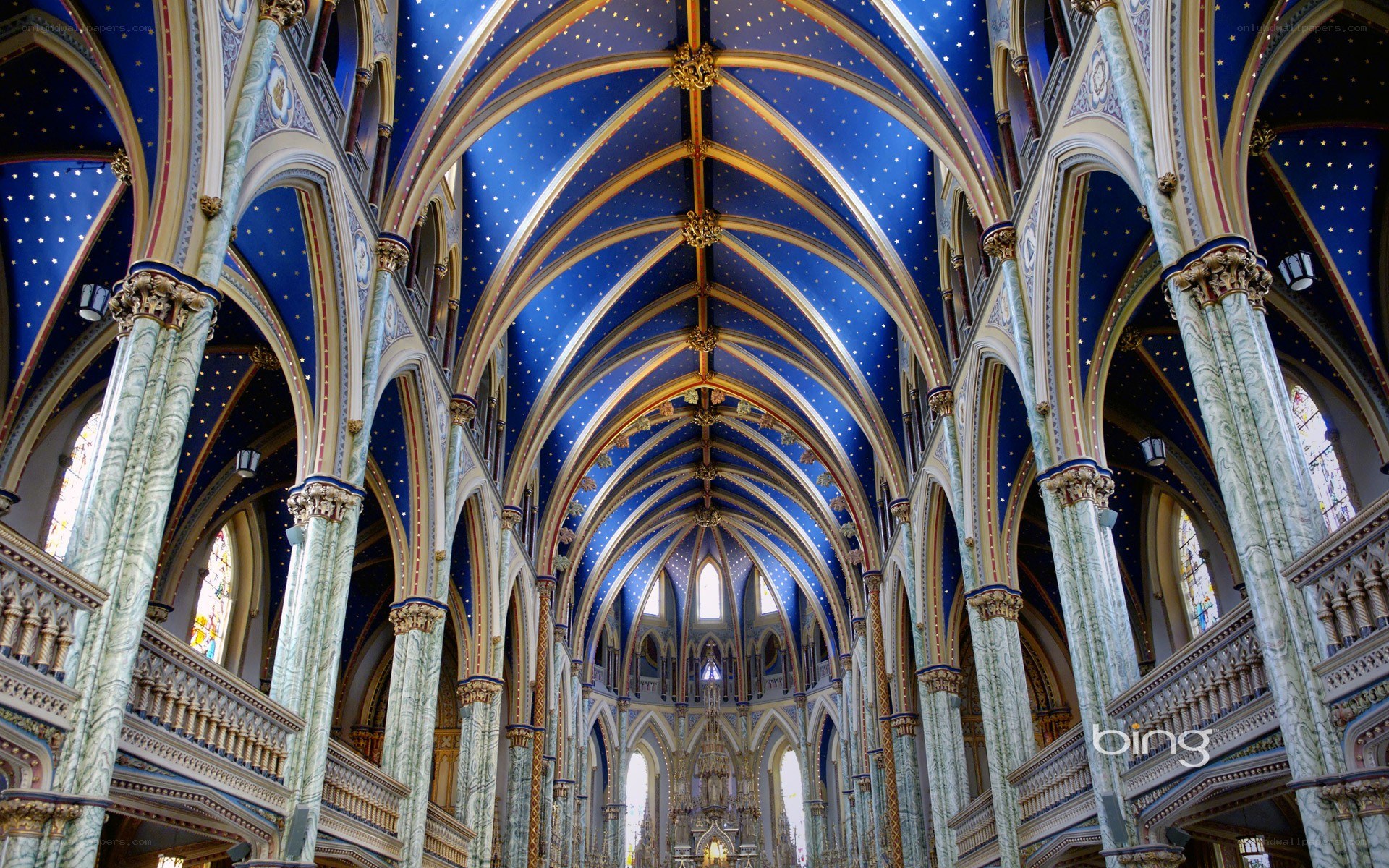 Blue vaulted ceiling in a cathedral