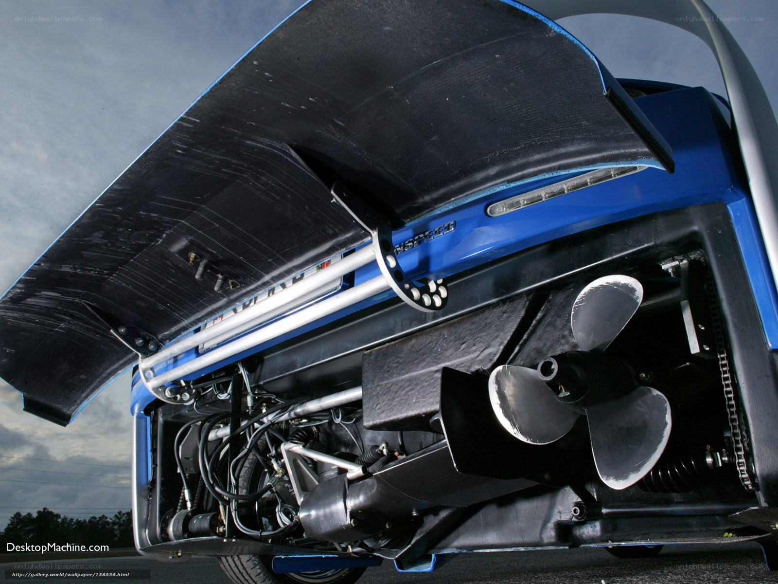 blue vehicle engine compartment