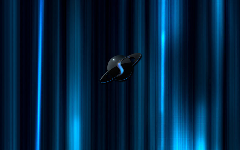 blue vertical stripes with planet logo