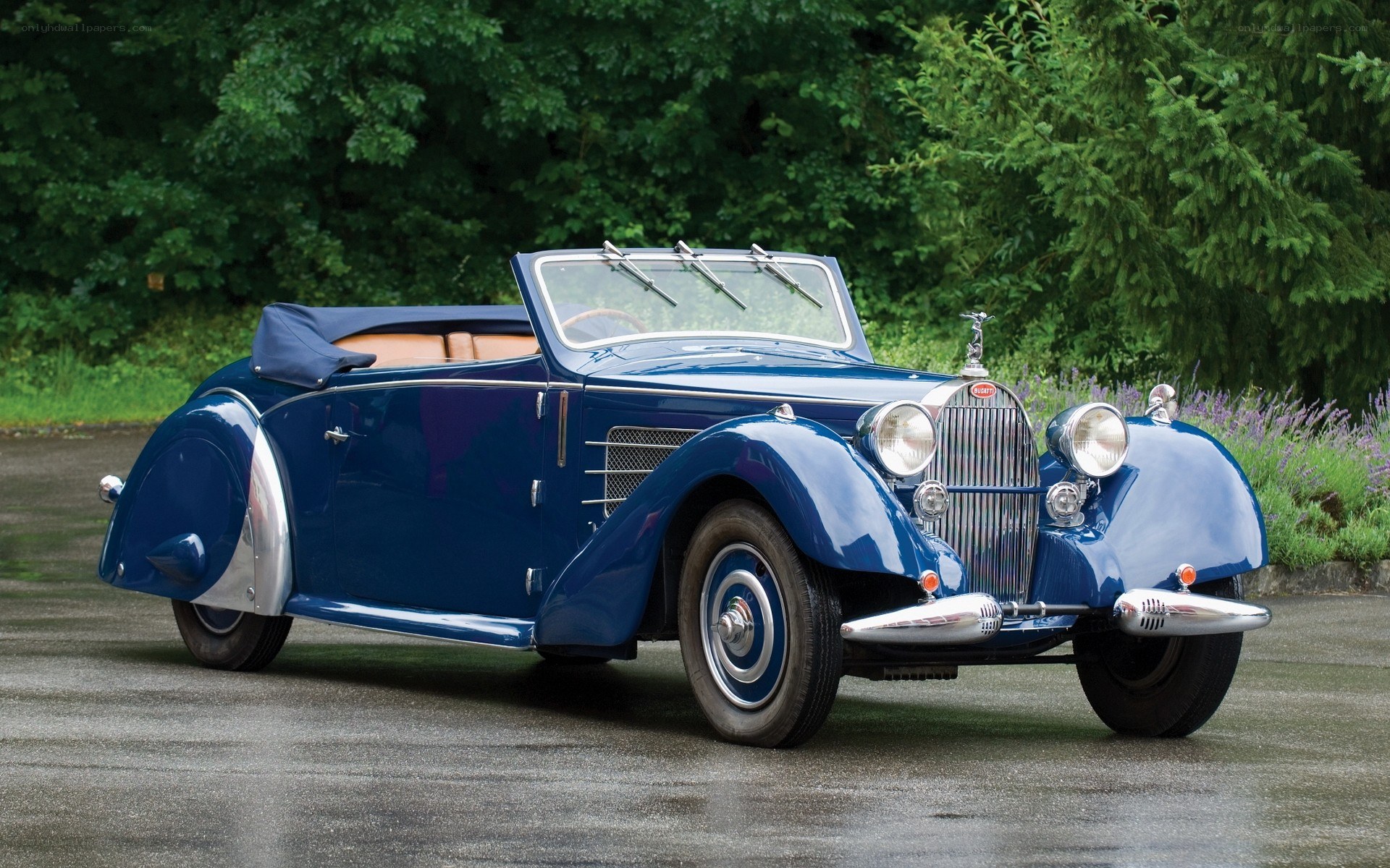 Blue vintage Bugatti convertible