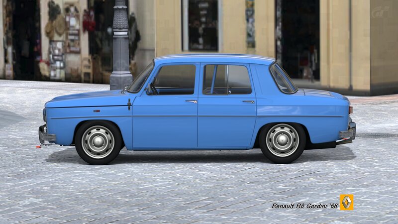 Blue Vintage Car — Calm, Afternoon, 3d Render, Cobblestone Street