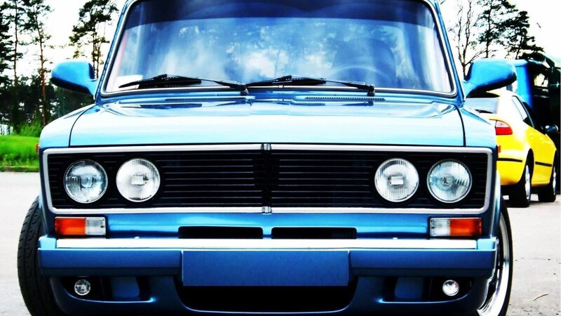 Blue Vintage Car — Calm, Afternoon, Photograph, Trees