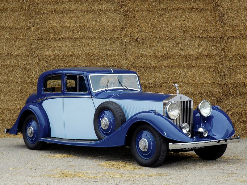 Blue Vintage Car — Calm, Photograph, Hay Bales