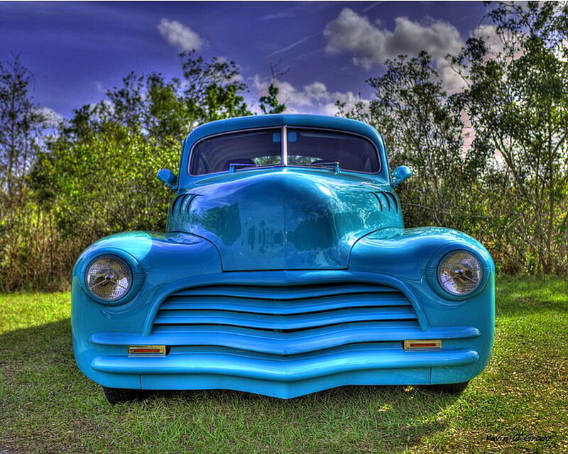 Blue Vintage Car — Dramatic, Afternoon