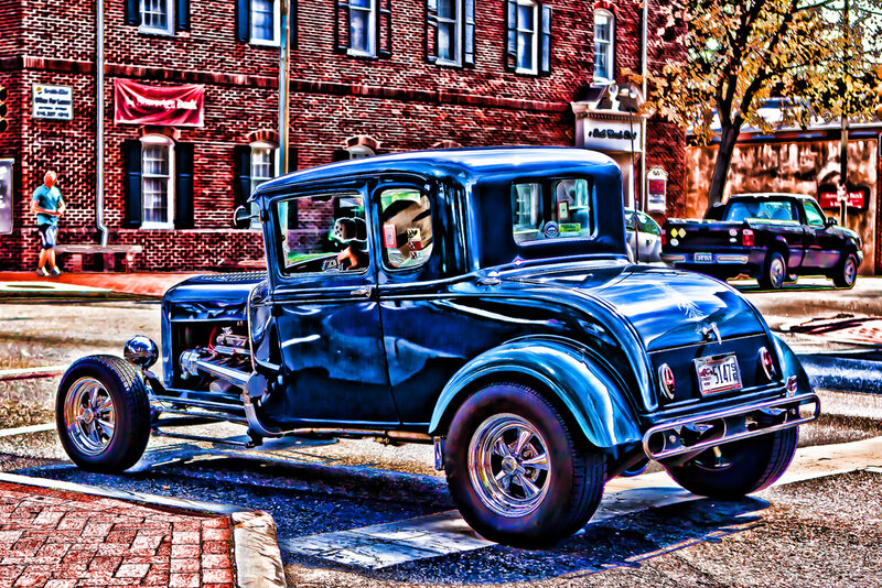 Blue Vintage Car — Dramatic, Autumn