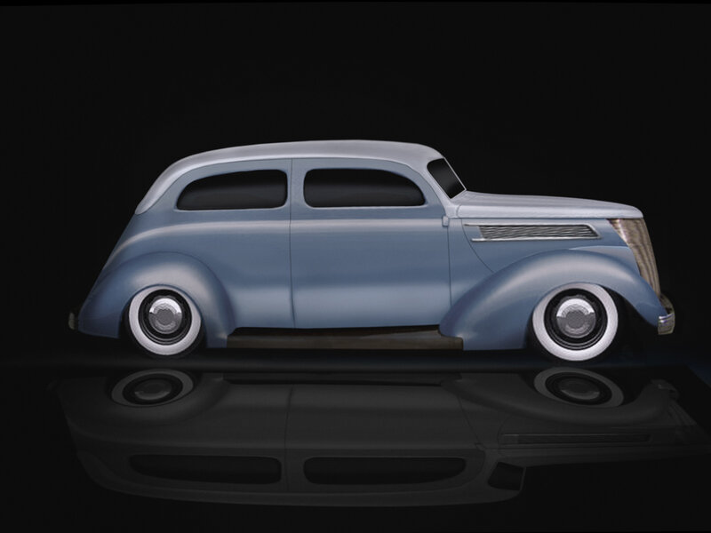 Blue Vintage Car — Dramatic, Digital Art