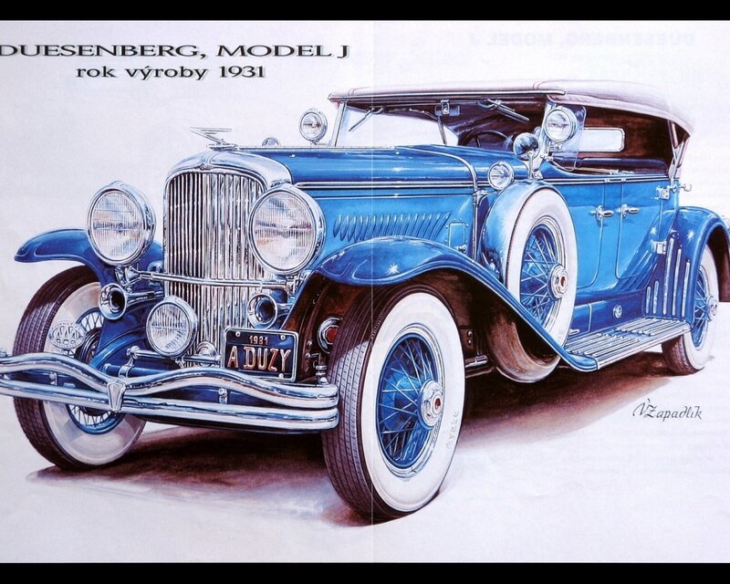 Blue Vintage Car — Dramatic, Illustration, License Plate