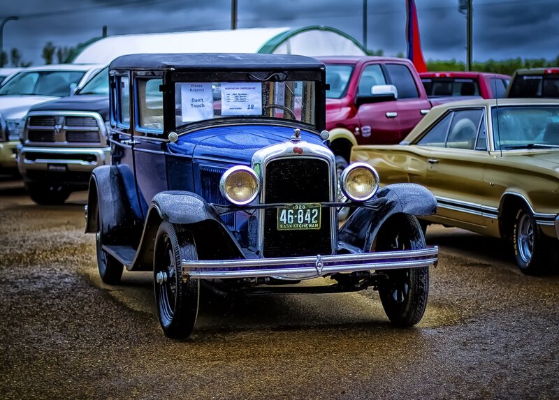 Blue Vintage Car — Dramatic, Photograph, Cars