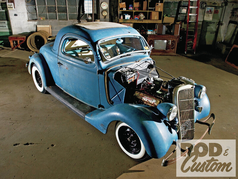Blue Vintage Car — Dramatic, Photograph, Garage