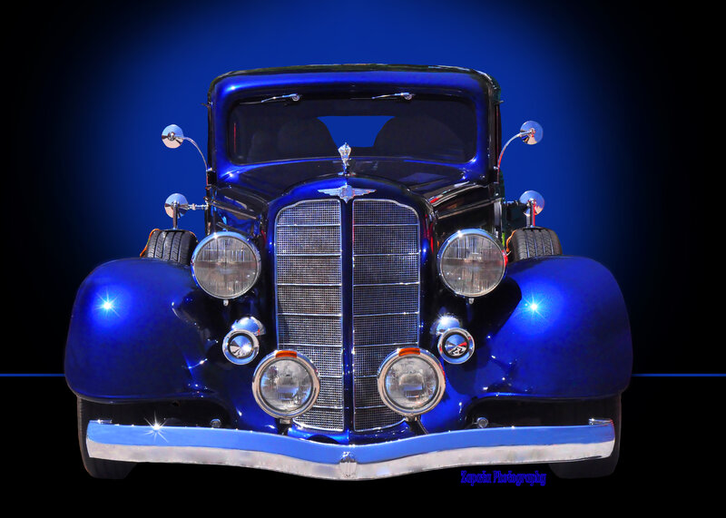 Blue Vintage Car — Dramatic, Photograph, Grille
