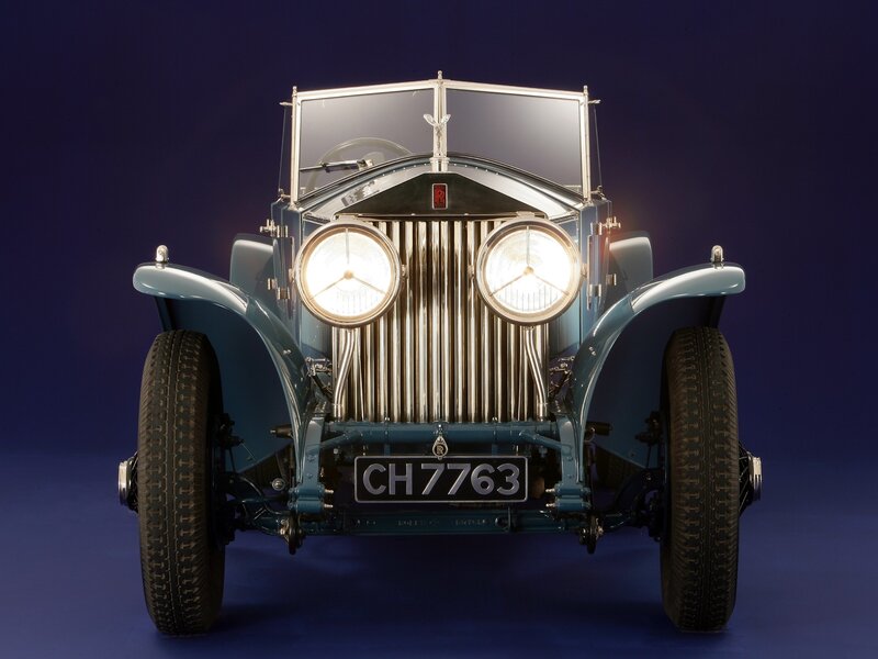 Blue Vintage Car — Dramatic, Photograph, Headlights, Grille, License Plate