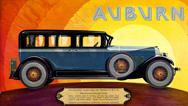 Blue Vintage Car — Dramatic, Sunset, Illustration