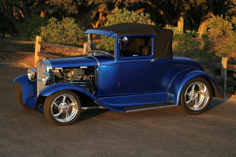 Blue Vintage Car — Dramatic, Sunset, Photograph