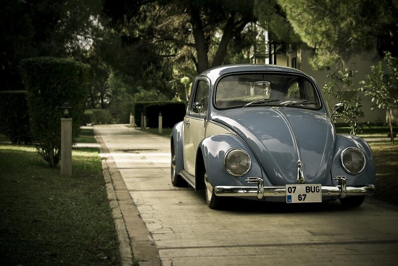 Blue Vintage Car — Gray, Serene