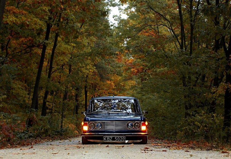 Blue Vintage Car — Green, Serene