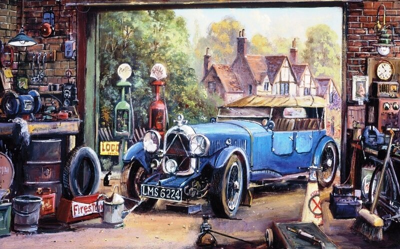 Blue Vintage Car in Garage — Nostalgic