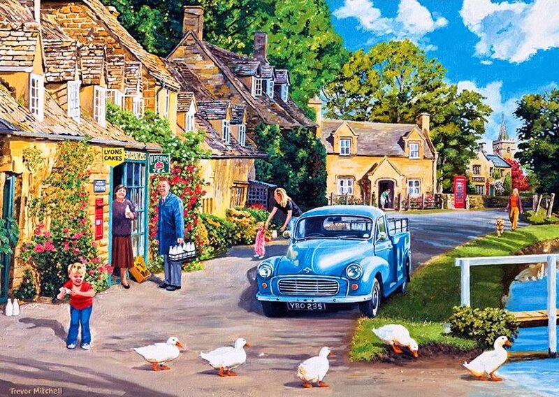 Blue Vintage Car in Village