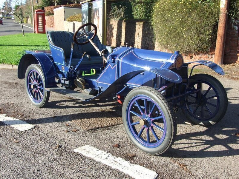 Blue vintage car on a street