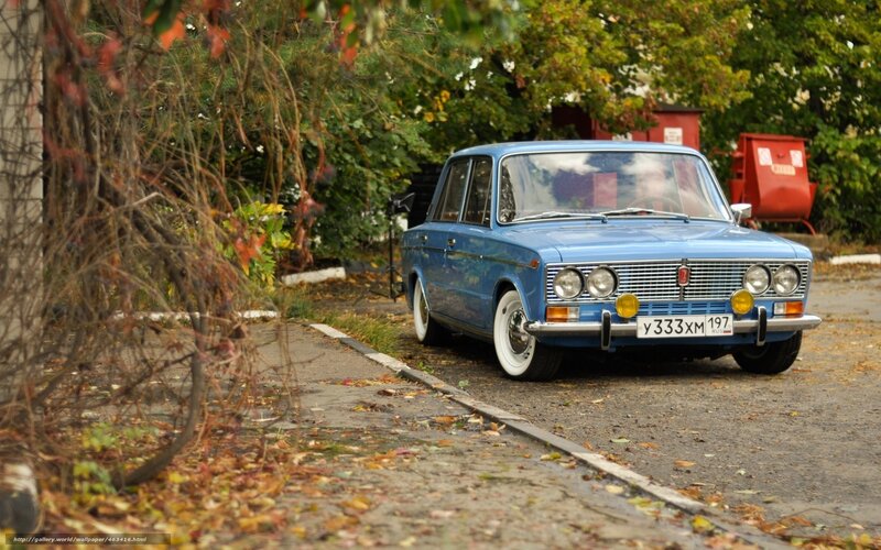 Blue vintage car on a street