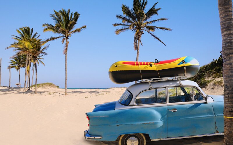 Blue Vintage Car on Beach — Serene