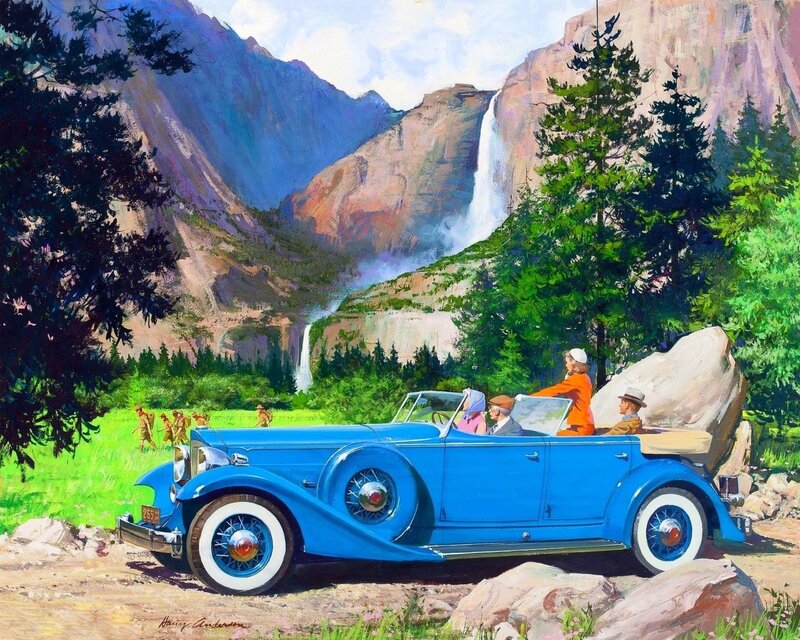 Blue Vintage Car — Serene, Afternoon, Painting, Family