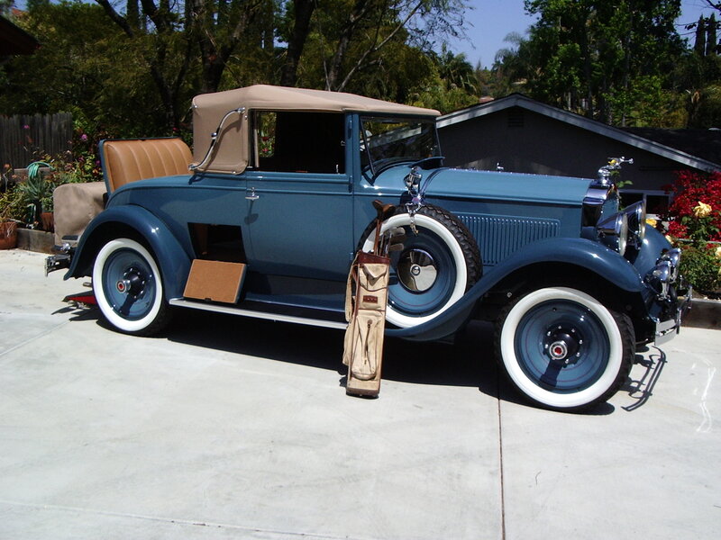 Blue Vintage Car — Serene, Afternoon, Photograph, Golf Bag