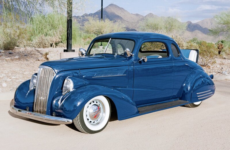 Blue Vintage Car — Serene, Afternoon, Photograph, Mountains, Desert