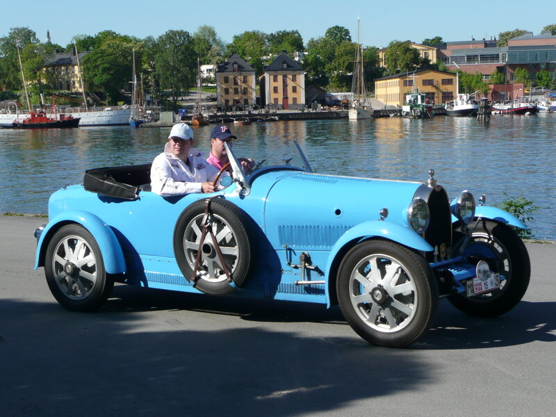 Blue Vintage Car — Serene, Afternoon, Photograph, People