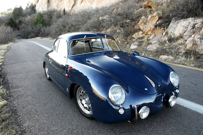 Blue Vintage Car — Serene, Afternoon, Photograph, Road, Mountain