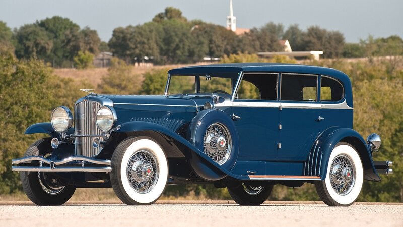 Blue Vintage Car — Serene, Afternoon, Photograph, Trees, Building