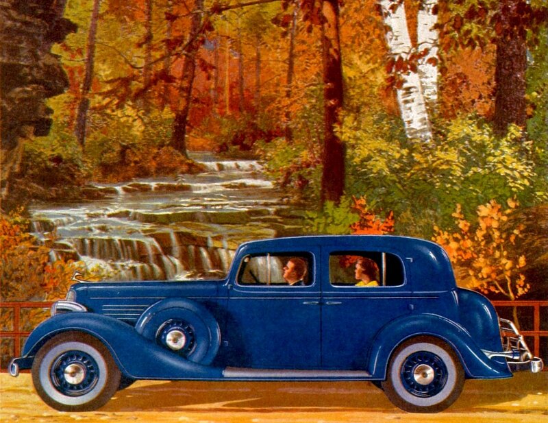 Blue Vintage Car — Serene, Autumn, Illustration