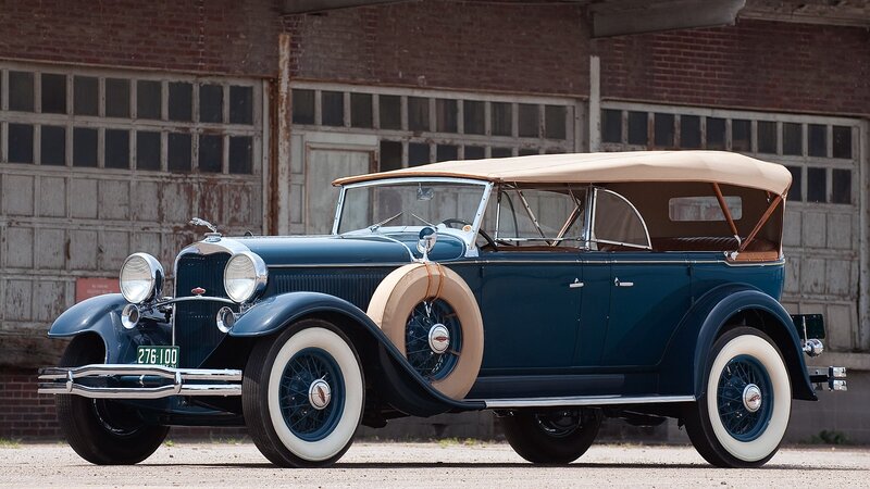 Blue Vintage Convertible — Calm, Afternoon, Photograph, Brick Building
