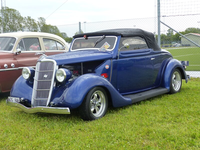 Blue Vintage Convertible — Calm, Afternoon, Photograph, Car