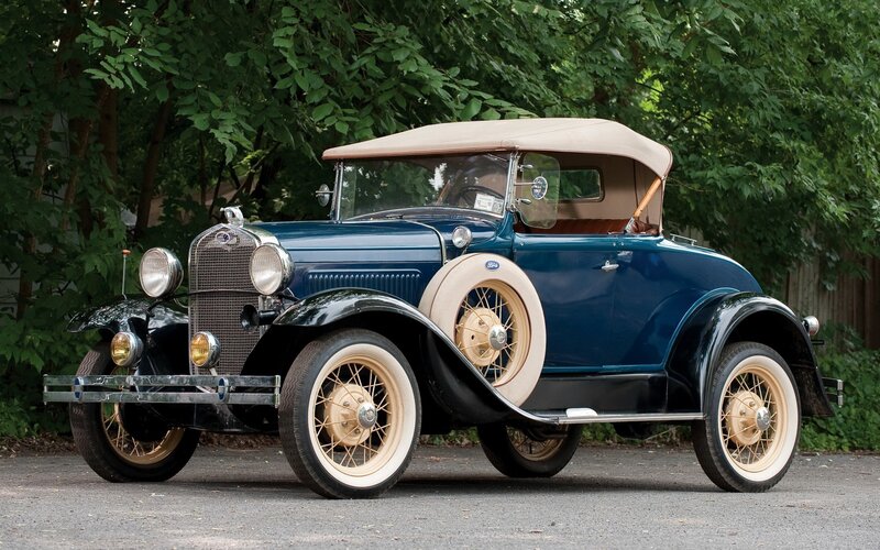 Blue Vintage Convertible — Calm, Afternoon, Photograph, Trees, Car