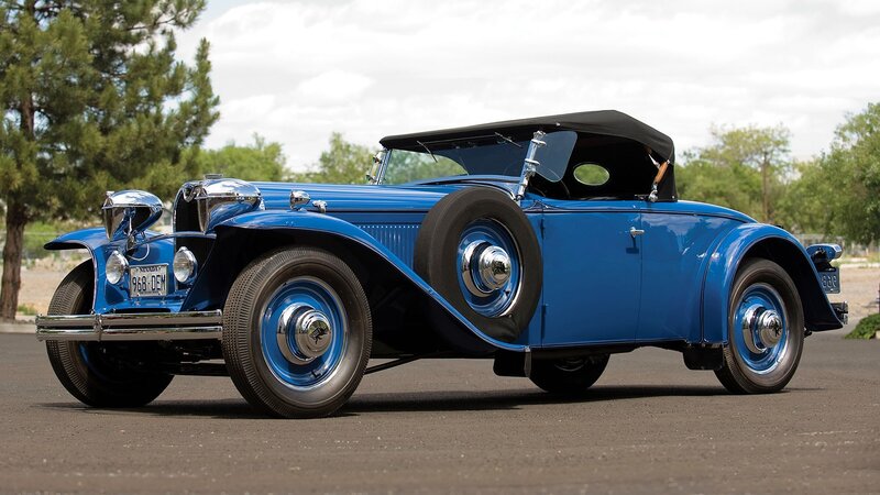 Blue Vintage Convertible — Calm, Afternoon, Photograph, Trees, Road