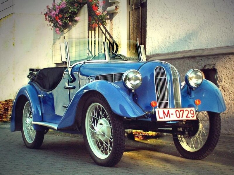 Blue vintage convertible car