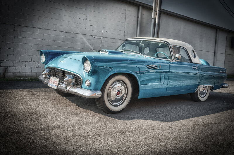 Blue Vintage Convertible — Dramatic, Afternoon, Photograph