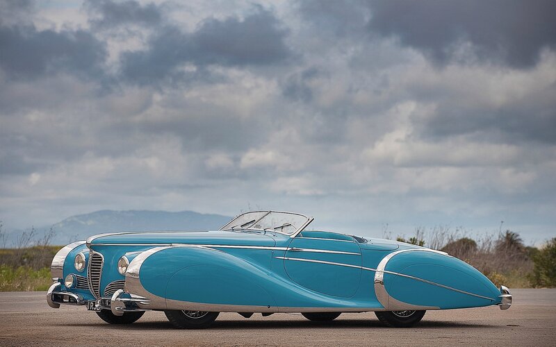 Blue Vintage Convertible — Dramatic, Photograph, Car, Mountains