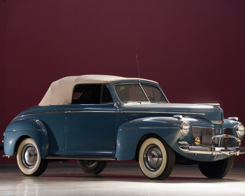 Blue Vintage Convertible — Dramatic, Photograph, White Roof