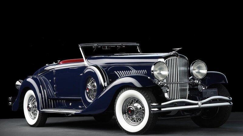 Blue Vintage Convertible — Dramatic, Photograph, White-walled Tires, Chrome Grille