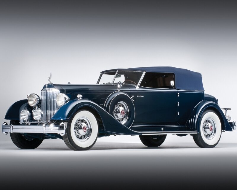 Blue Vintage Convertible — Dramatic, Photograph, White-walled Tires
