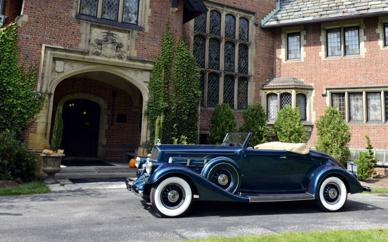 Blue Vintage Convertible — Serene, Afternoon, Photograph, Brick Building