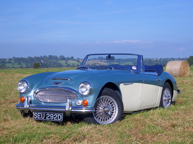 Blue Vintage Convertible — Serene, Afternoon, Photograph, Hay Bale