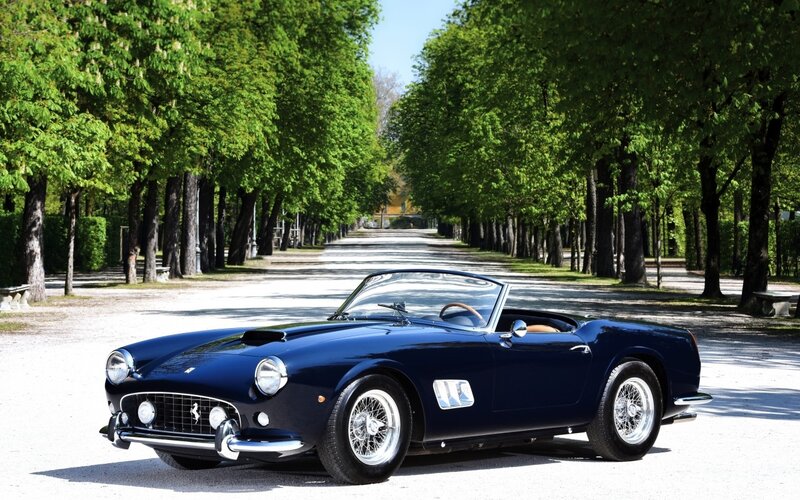 Blue Vintage Convertible — Serene, Afternoon, Photograph, Trees, Road