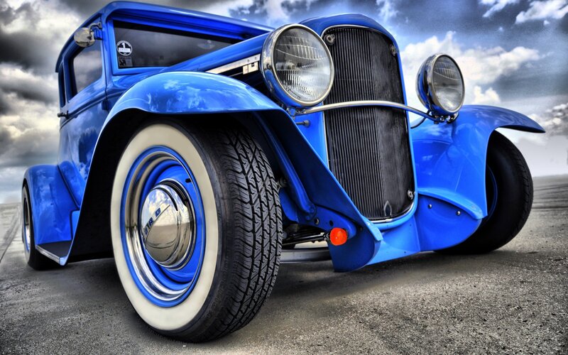Blue vintage hot rod car