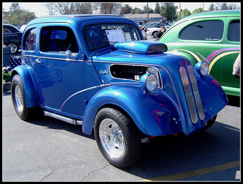 Blue vintage hot rod car