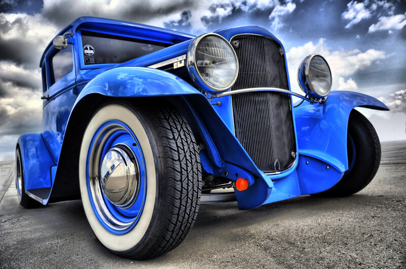 Blue Vintage Hot Rod — Dramatic