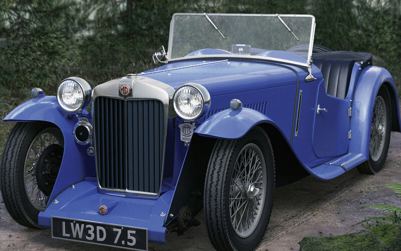 Blue vintage MG sports car