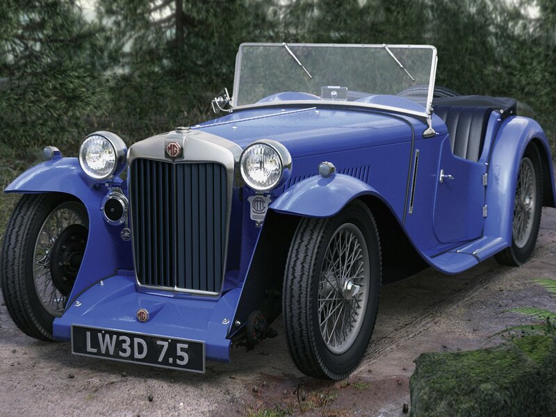 Blue vintage MG sports car